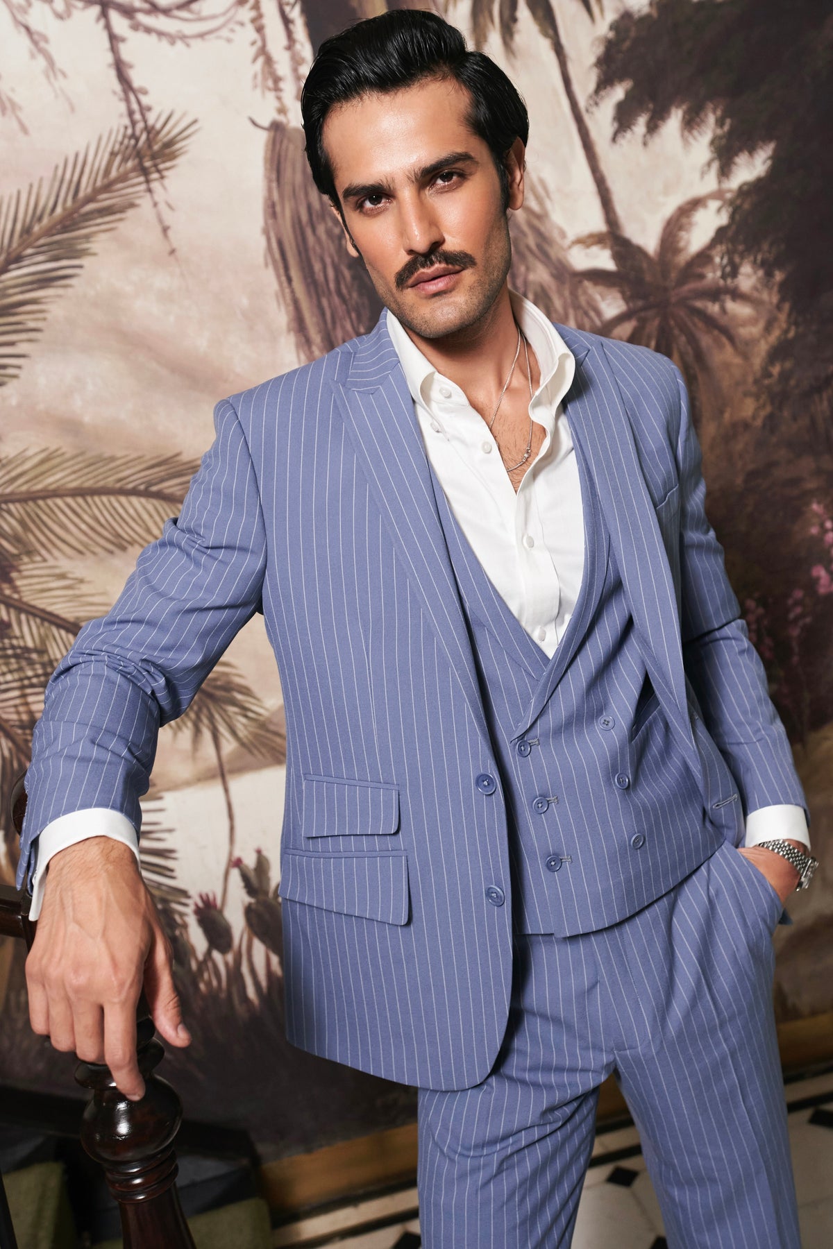 Affordable Powder Blue Pinstripe Precision Suit
