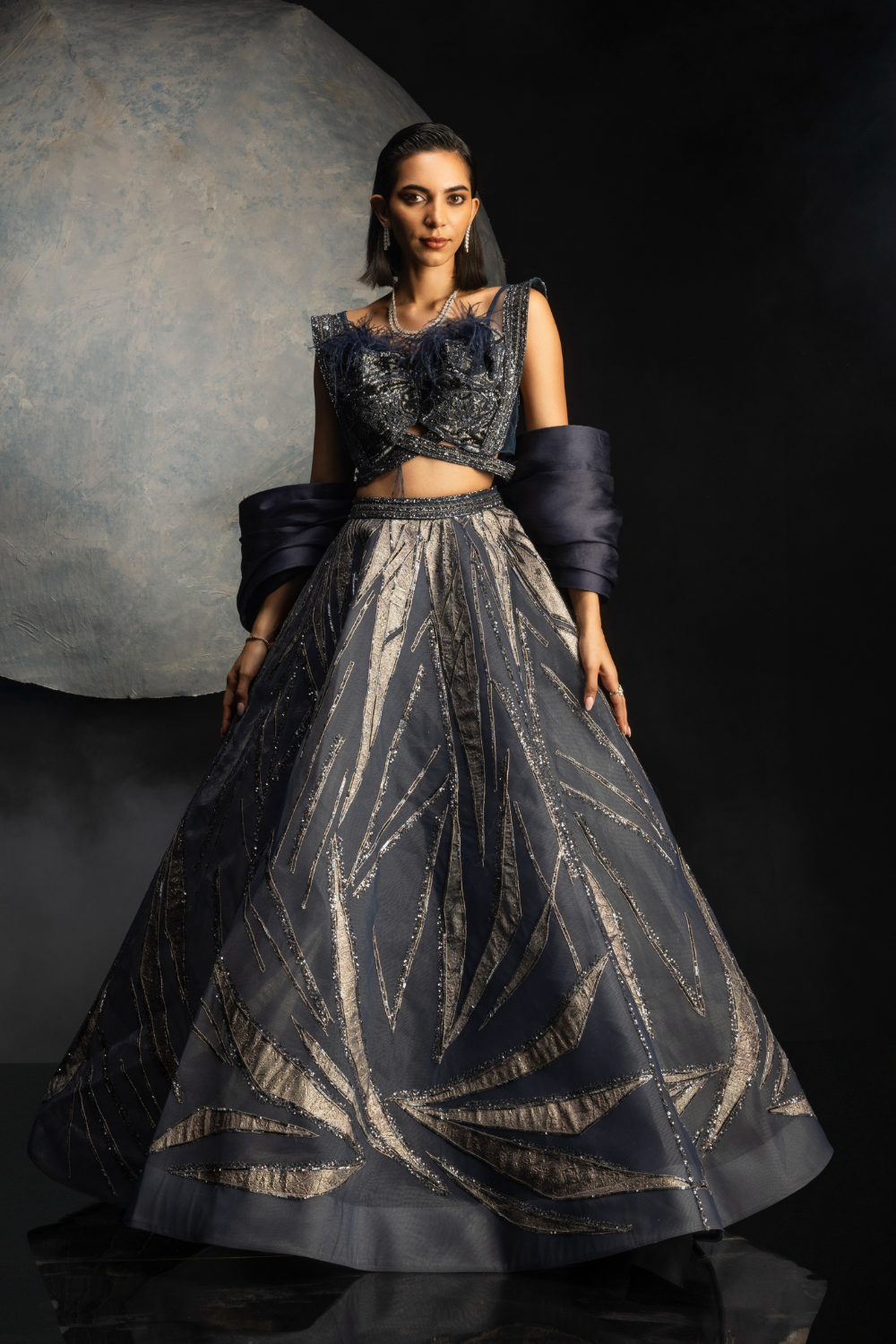 Allure Midnight Blue Net & Dupion Silk Lehenga