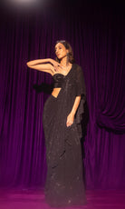 Alya Saree Black Silk Georgette Georgette Pre Draped Saree Set