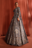 Amber Grey Embroidered Blooming Geometry Lehenga Set