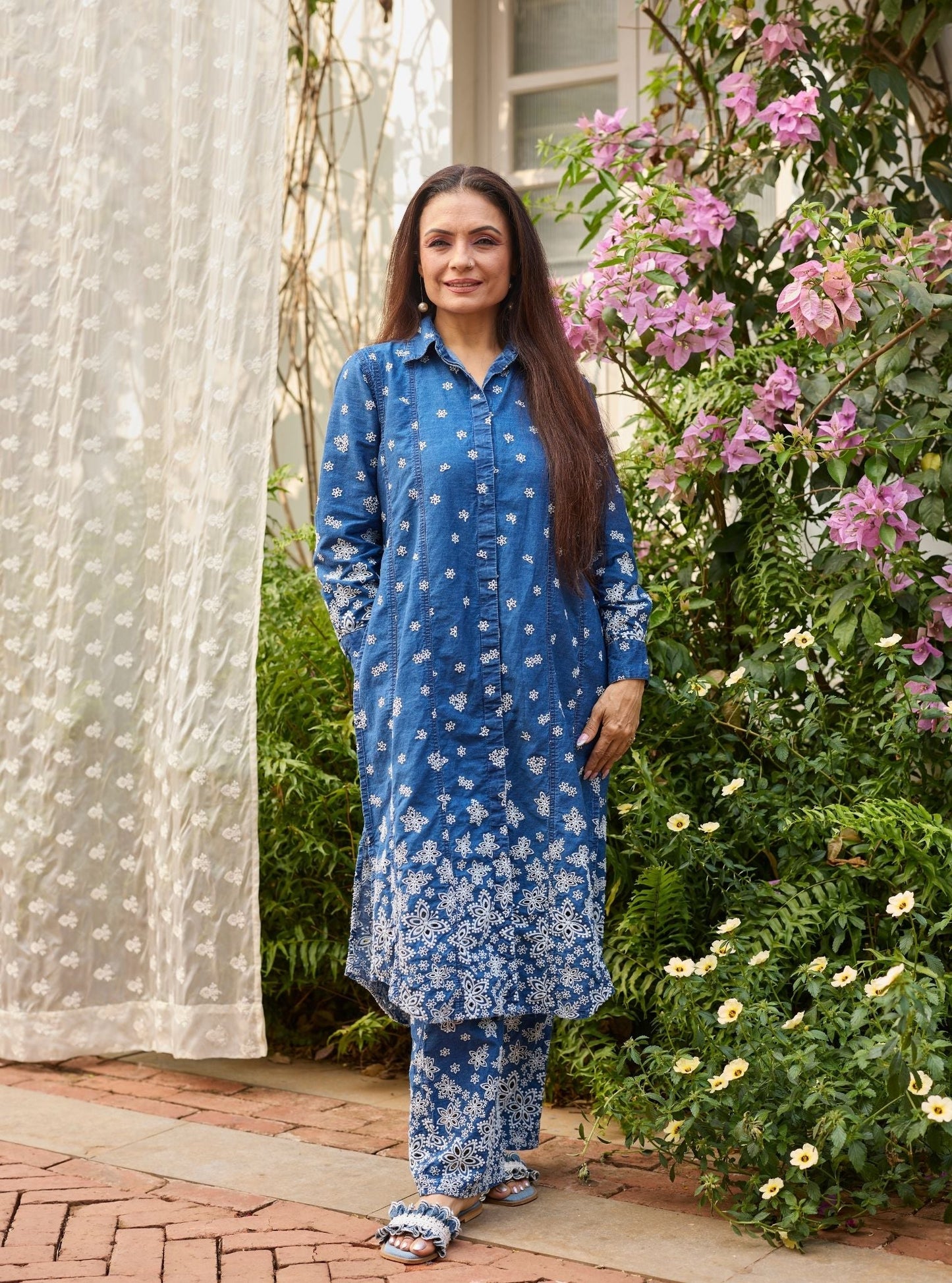 Amhara Denim Long Shirt Co-ord Set