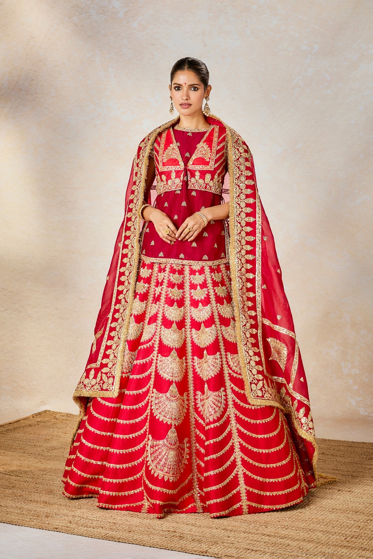 Anar Dana Red Heavy Raw Silk Lehenga Set