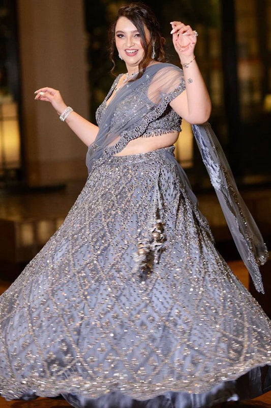 Apoorva Rampal In Charcoal Grey Tulle Lehenga