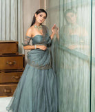 Aqua Blue Silk Organza Lehenga Set