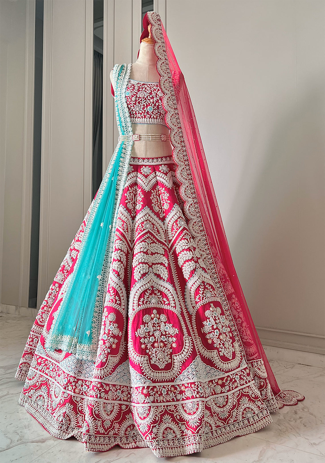 Arryn Fuchsia Raw Silk Bridal Lehenga Set