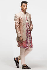 Subdued Peach Kiran Dori Embroidered Open Bandhgala - Asuka Couture