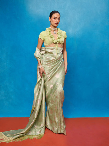 Handwoven Pistachio Green Silk Banarasi Saree