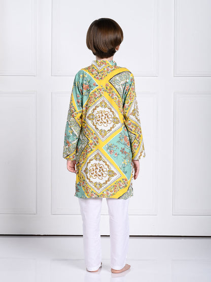 Riaan - Yellow And Green Kurta Pajama Set