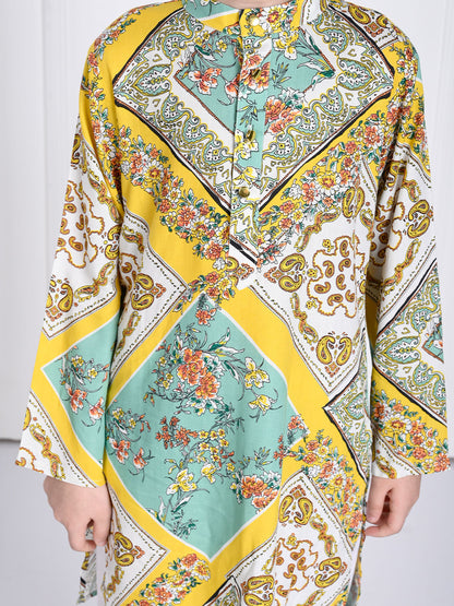 Riaan - Yellow And Green Kurta Pajama Set