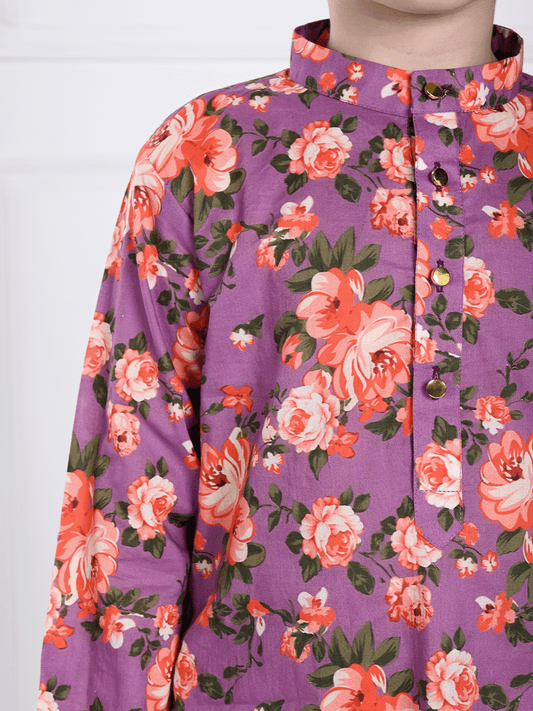 Sam - Purple Floral Kurta Pajama Set