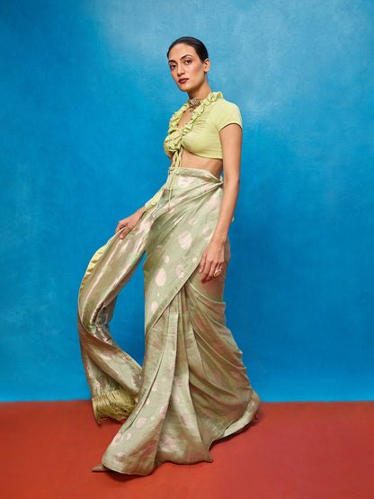 Handwoven Pistachio Green Silk Banarasi Saree