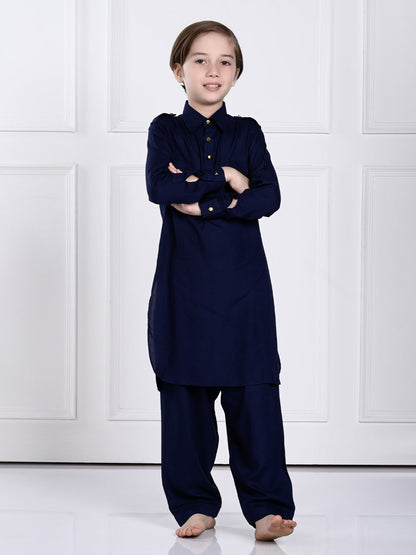 Neel - Navy Blue Pathani Kurta Pajama Set