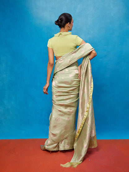 Handwoven Pistachio Green Silk Banarasi Saree