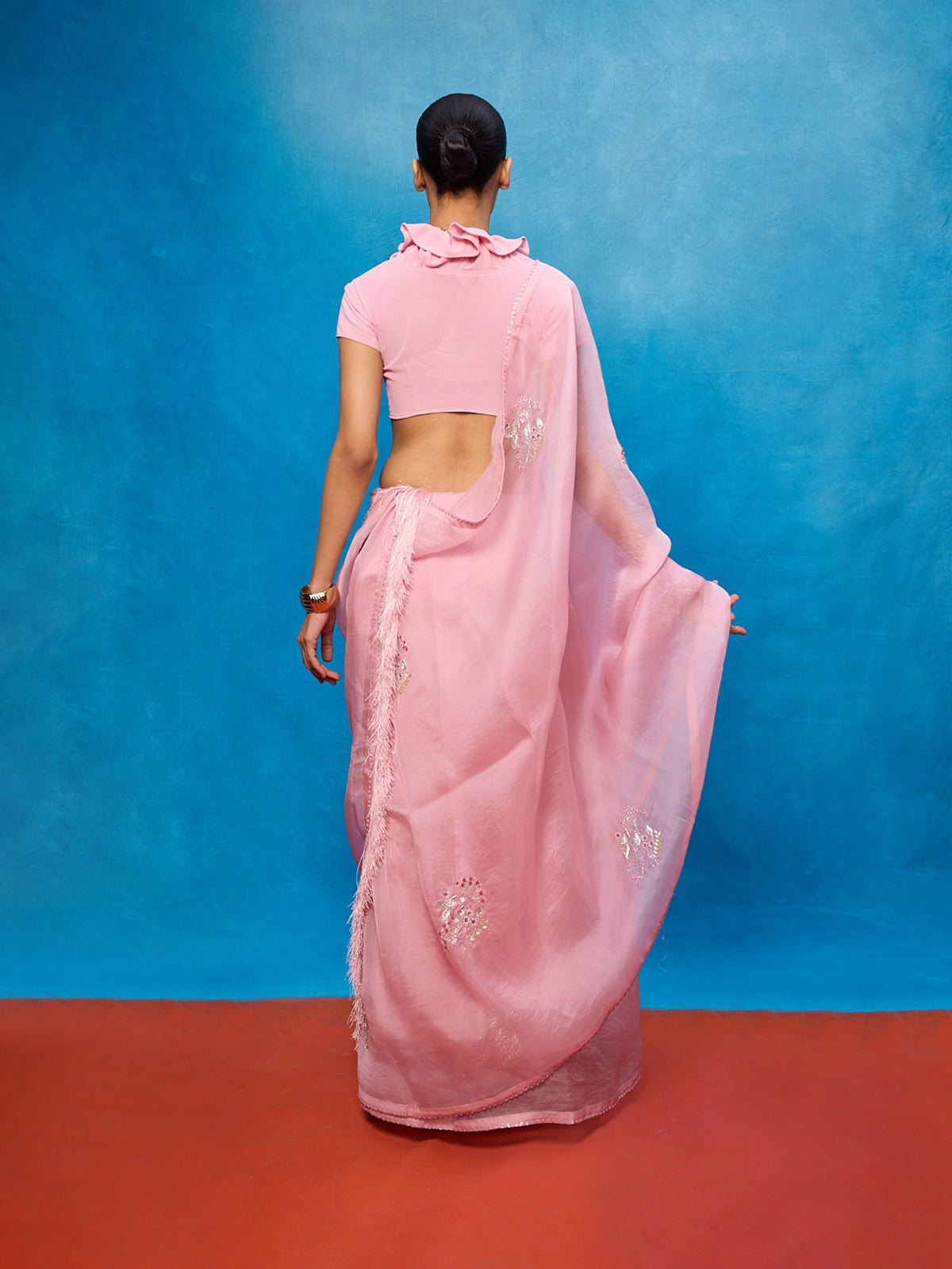 Handwoven Pink Kora Banarasi Saree