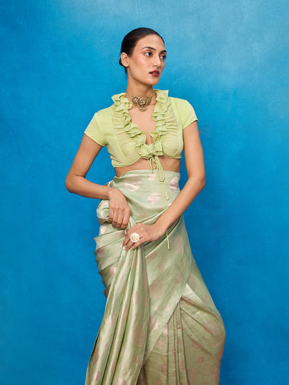 Handwoven Pistachio Green Silk Banarasi Saree