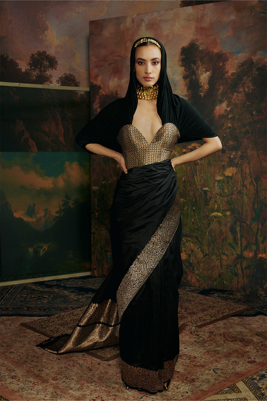 Handwoven Black Silk Saree
