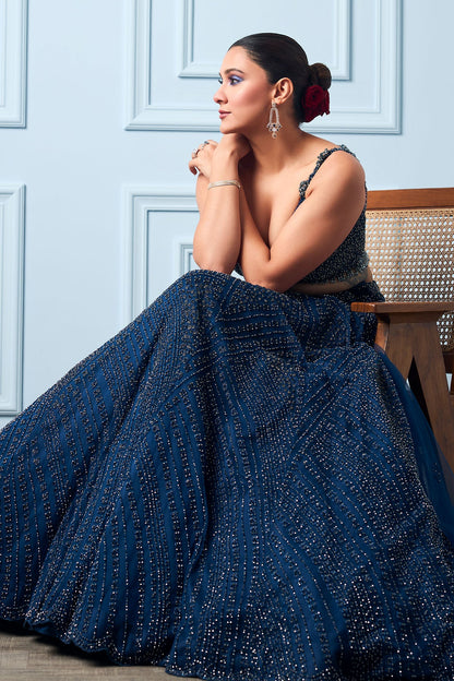 Aastha Gill In Midnight Blue Lehenga Choli Set