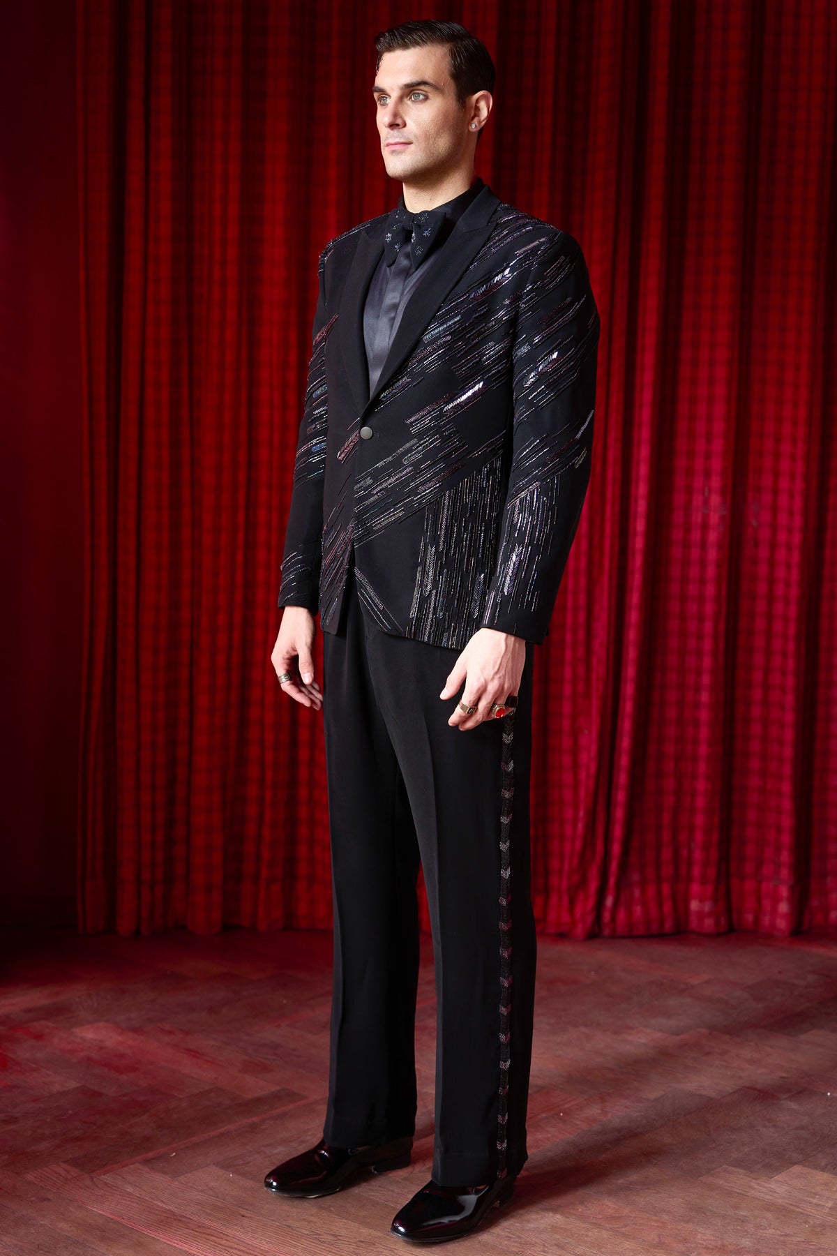 Aurora Noir Embroidered Tuxedo Set