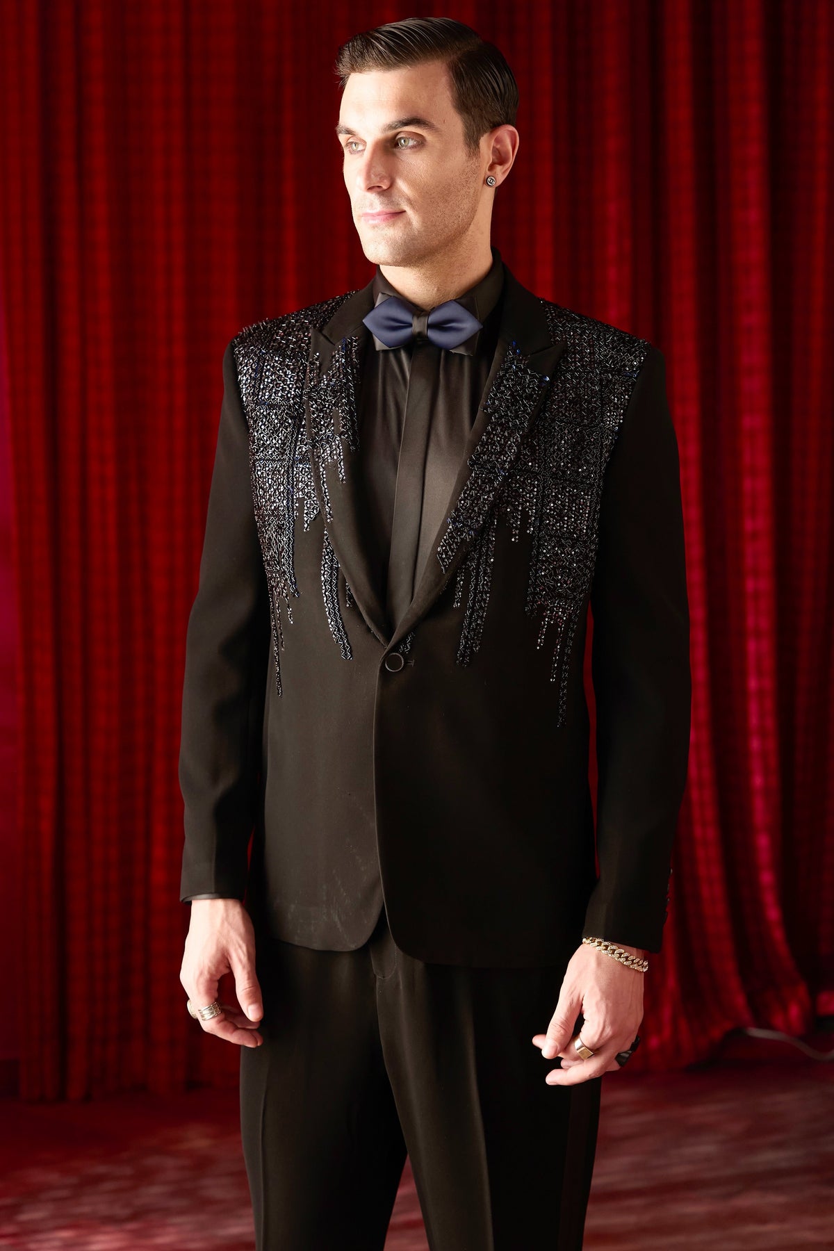 Nocturnal Elegance Embroidered Tuxedo Set