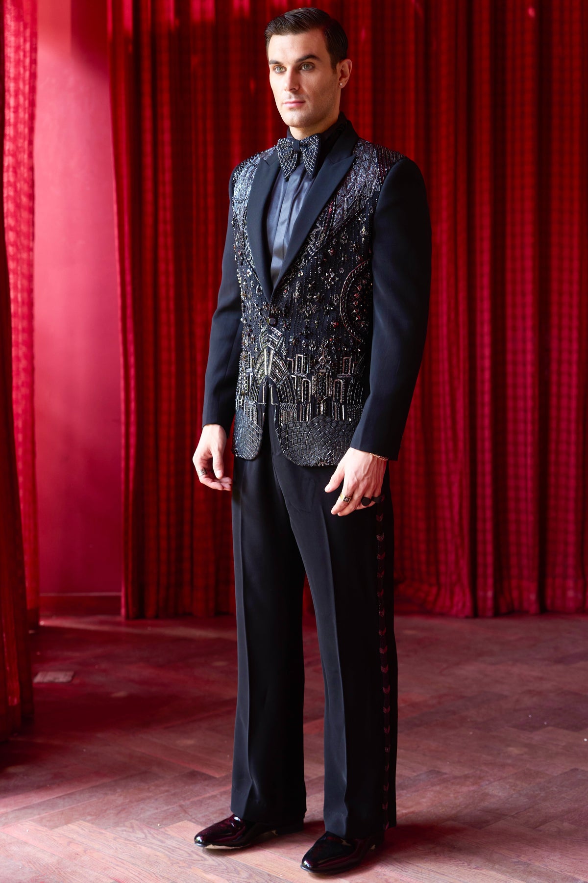 Crystalline Bloom Embroidered Tuxedo Set