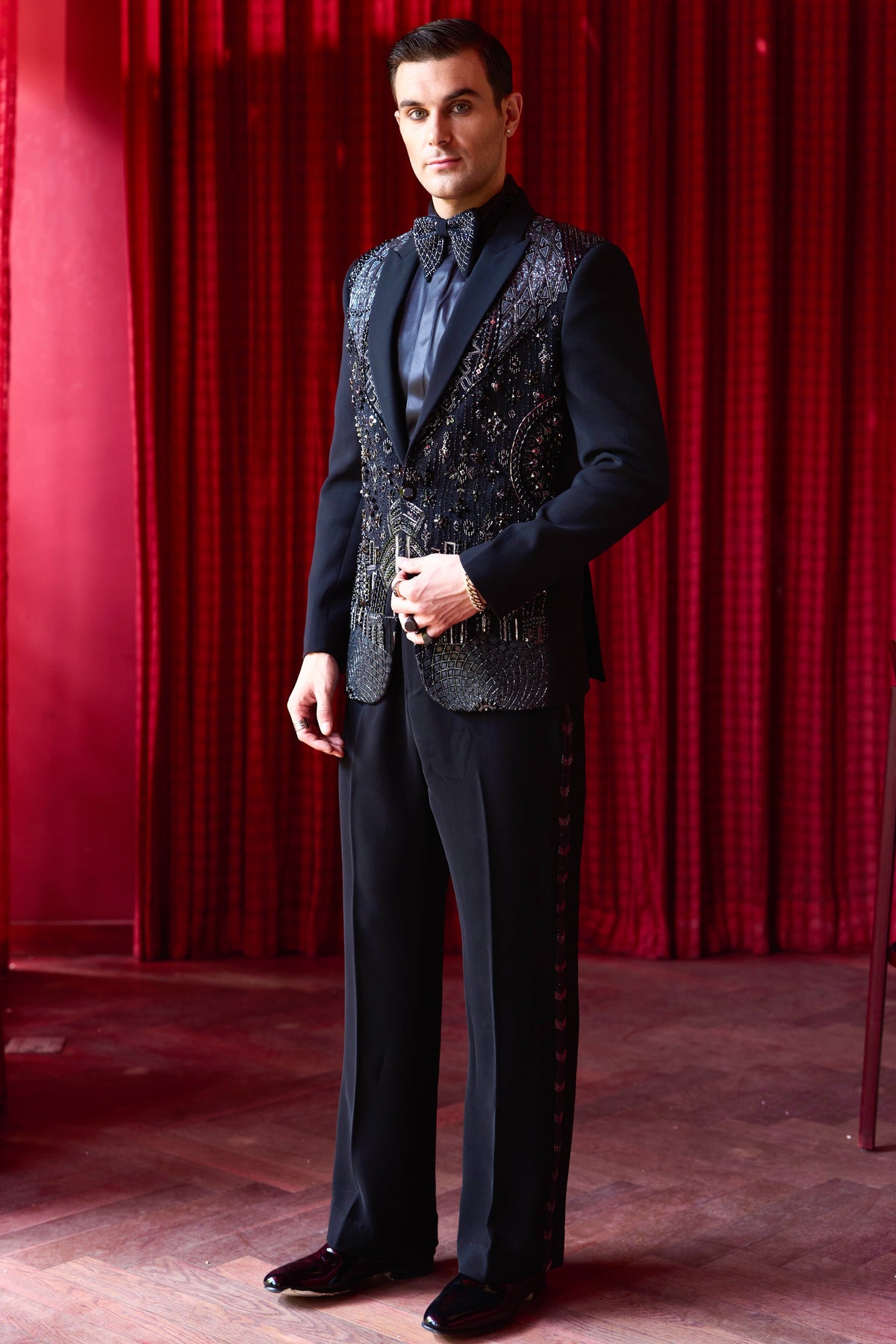Crystalline Bloom Embroidered Tuxedo Set