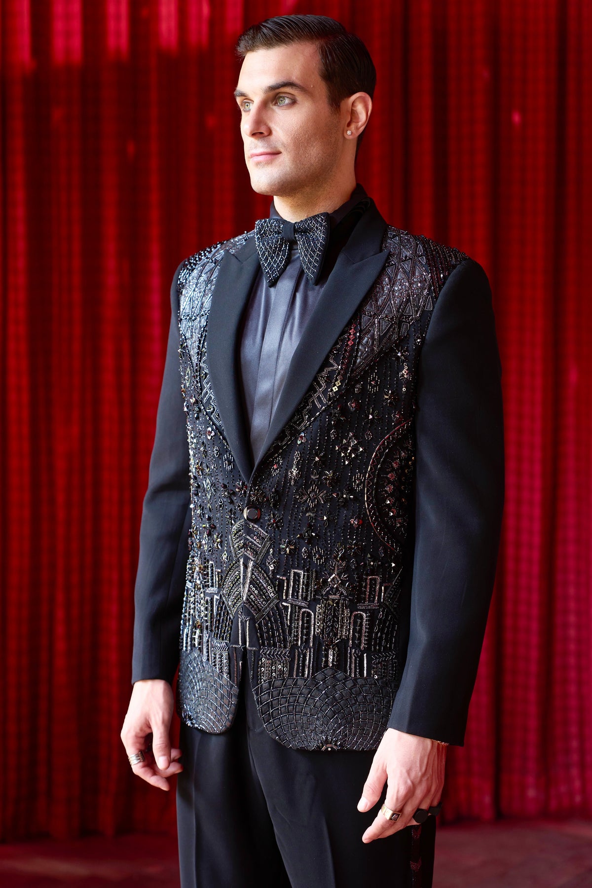 Crystalline Bloom Embroidered Tuxedo Set