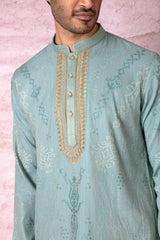 Teal Zari Symphony Chanderi Silk Kurta - Asuka Couture