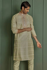 Olive Resham Charm Chanderi Silk Kurta - Asuka Couture