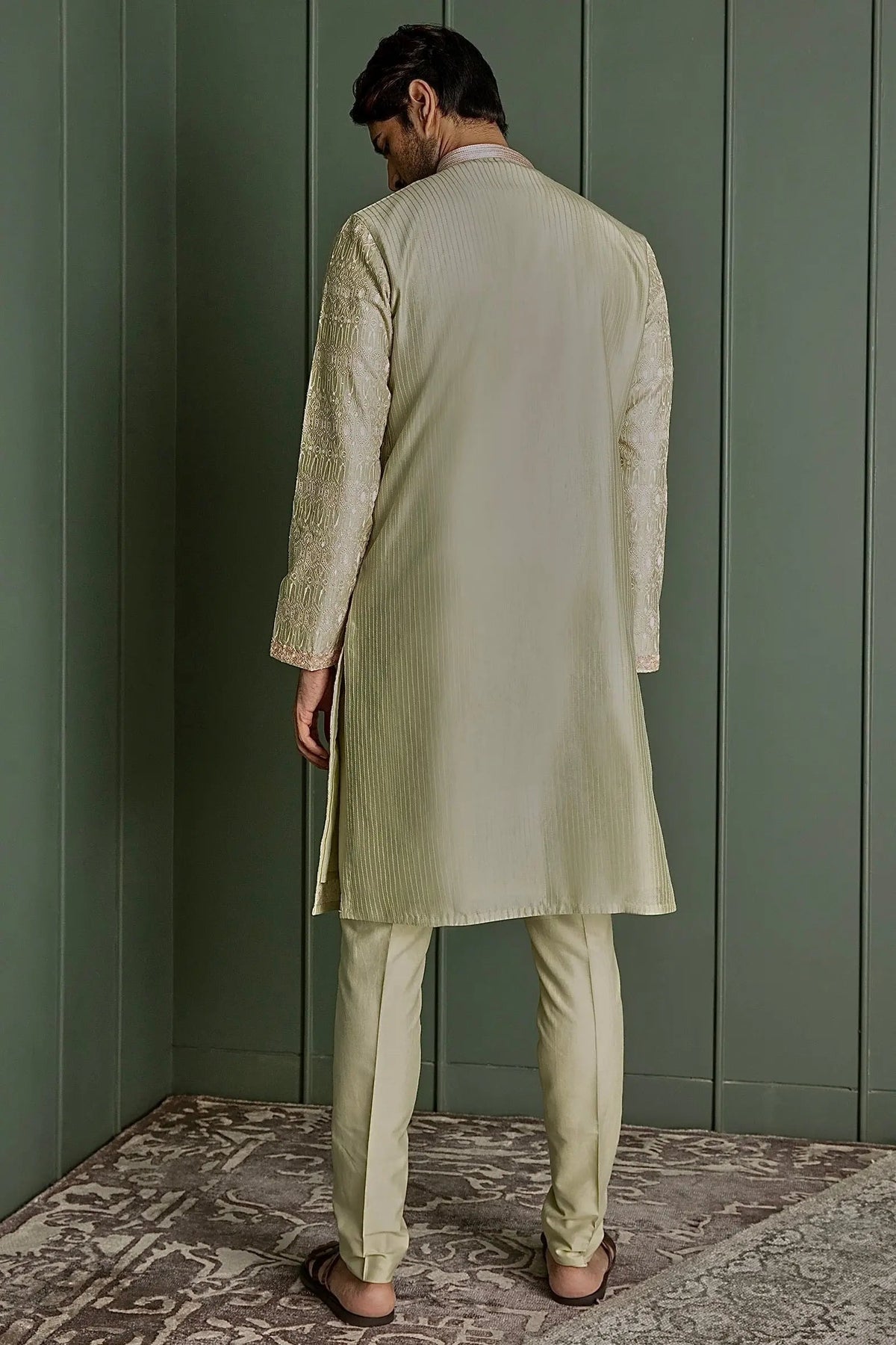 Olive Resham Charm Chanderi Silk Kurta - Asuka Couture