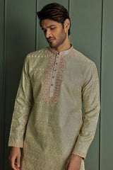 Olive Resham Charm Chanderi Silk Kurta - Asuka Couture