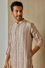 Peach Sequin Radiance Chanderi Silk Kurta - Asuka Couture