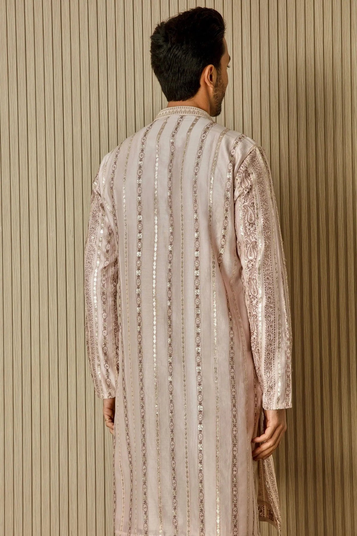 Peach Sequin Radiance Chanderi Silk Kurta - Asuka Couture