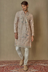 Peach Floral Extravaganza Chanderi Silk Kurta - Asuka Couture