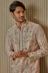 Peach Floral Extravaganza Chanderi Silk Kurta - Asuka Couture