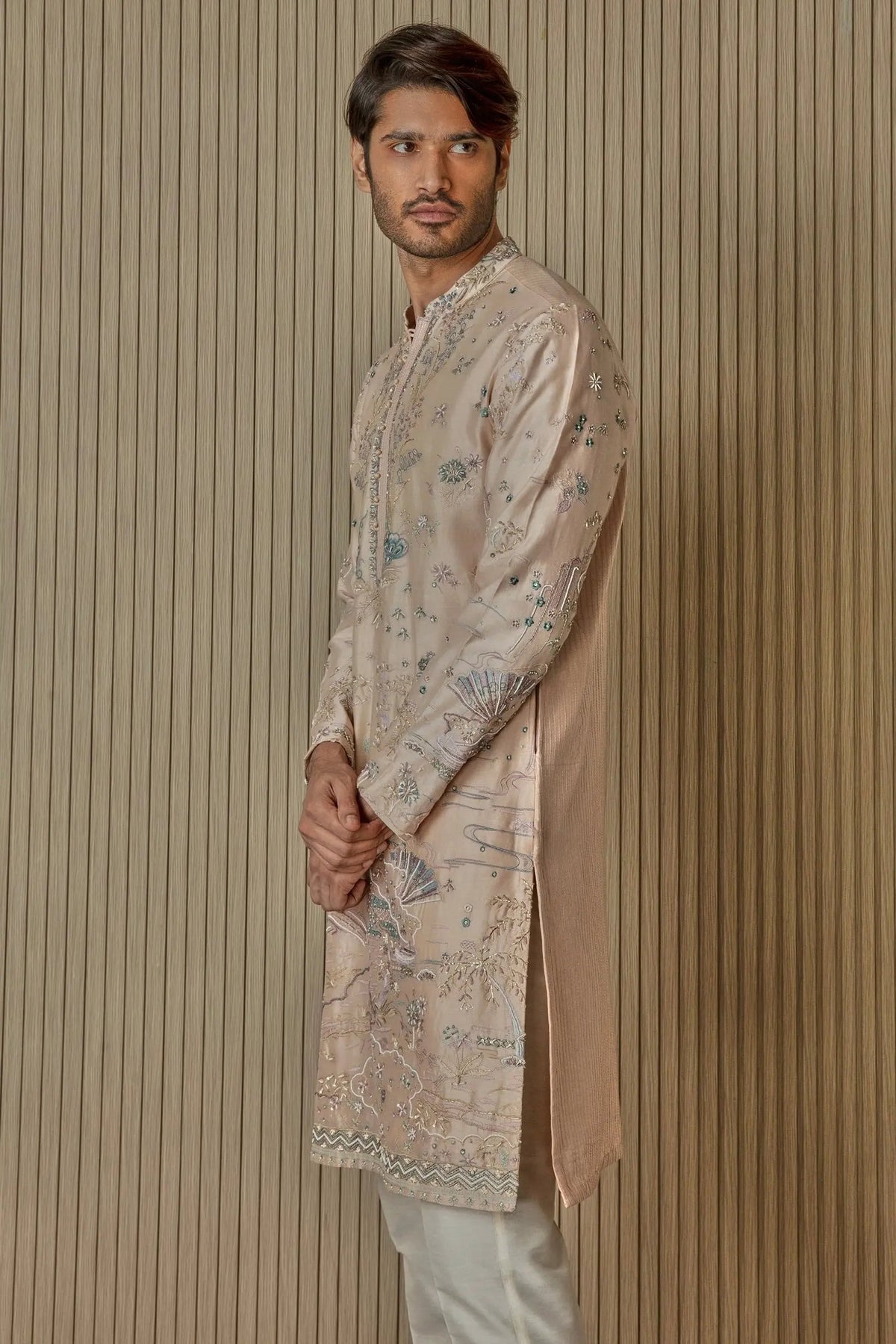 Peach Floral Extravaganza Chanderi Silk Kurta - Asuka Couture
