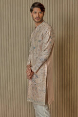 Peach Floral Extravaganza Chanderi Silk Kurta - Asuka Couture