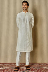 Ivory Geometric Elegance Chanderi Silk Kurta - Asuka Couture