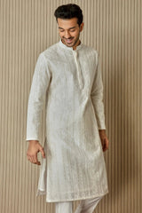 Ivory Geometric Elegance Chanderi Silk Kurta - Asuka Couture