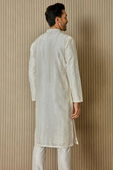 Ivory Geometric Elegance Chanderi Silk Kurta - Asuka Couture
