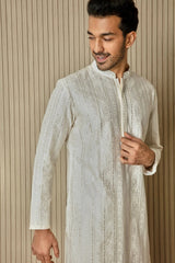Ivory Geometric Elegance Chanderi Silk Kurta - Asuka Couture