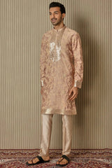Peachy Radiance: Abstract Floral Sequin Kurta - Asuka Couture