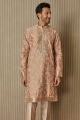 Peachy Radiance: Abstract Floral Sequin Kurta - Asuka Couture