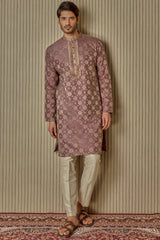 Chakra Symphony: Jacquard Silk Print Motif Kurta - Asuka Couture