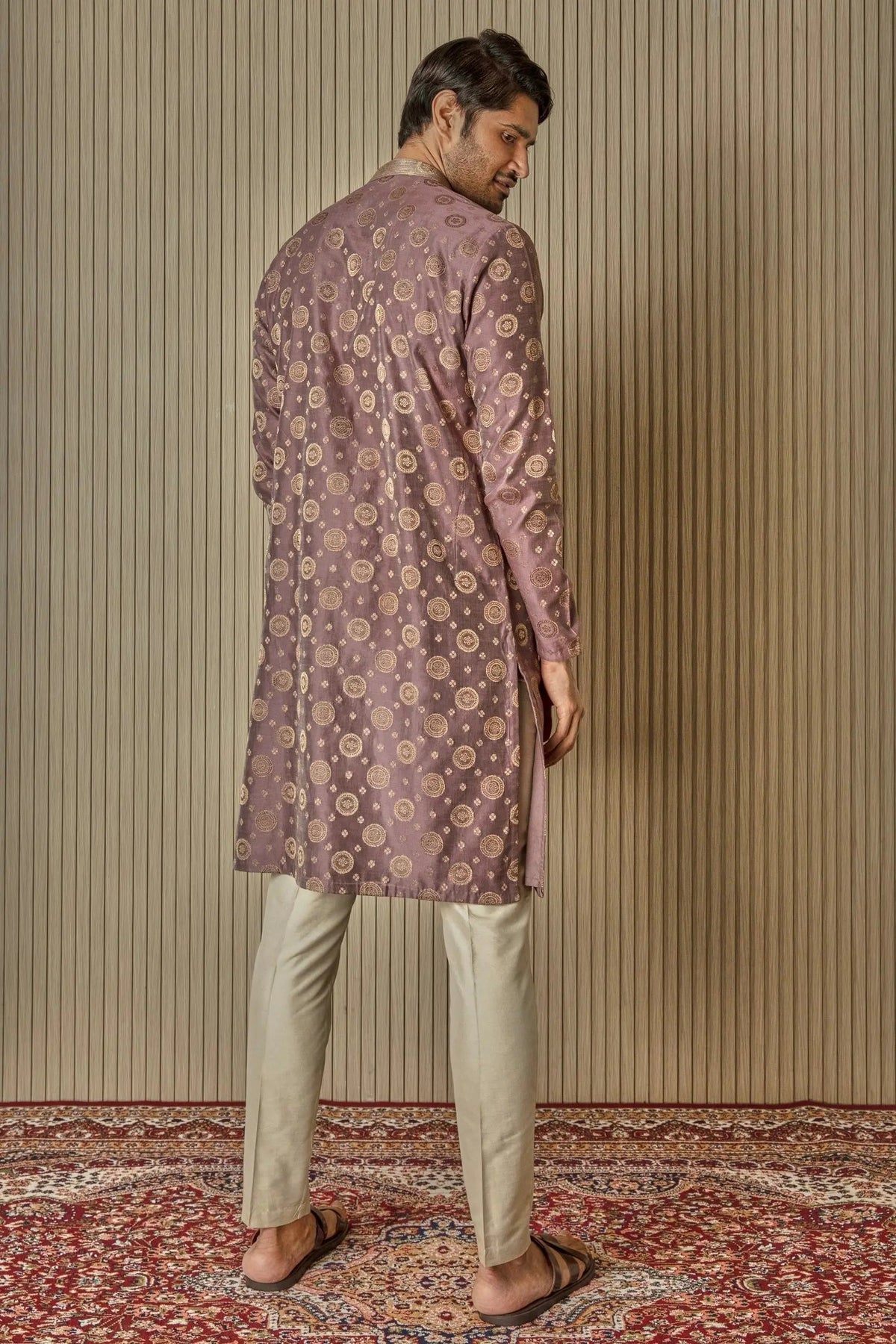 Chakra Symphony: Jacquard Silk Print Motif Kurta - Asuka Couture
