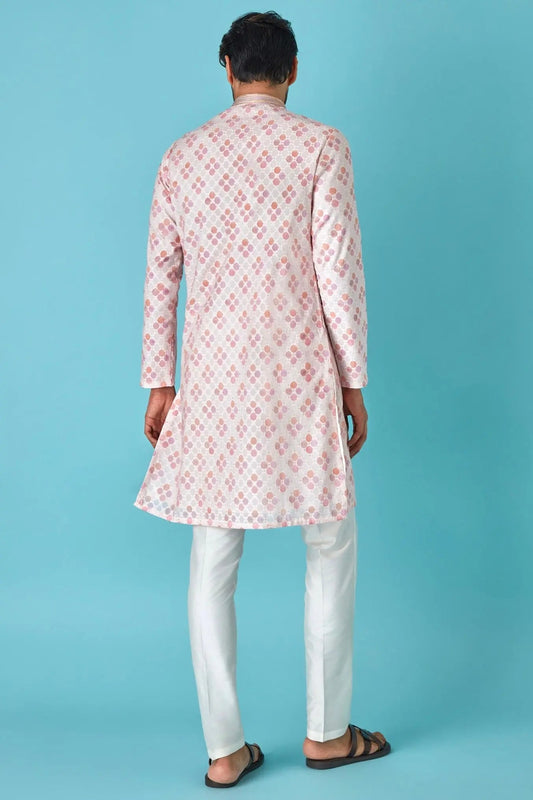 Offwhite Paradise: Multicolour Chanderi Jacquard Kurta - Asuka Couture