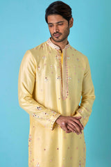 Yellow Charm: Mirror Chanderi Silk Kurta - Asuka Couture