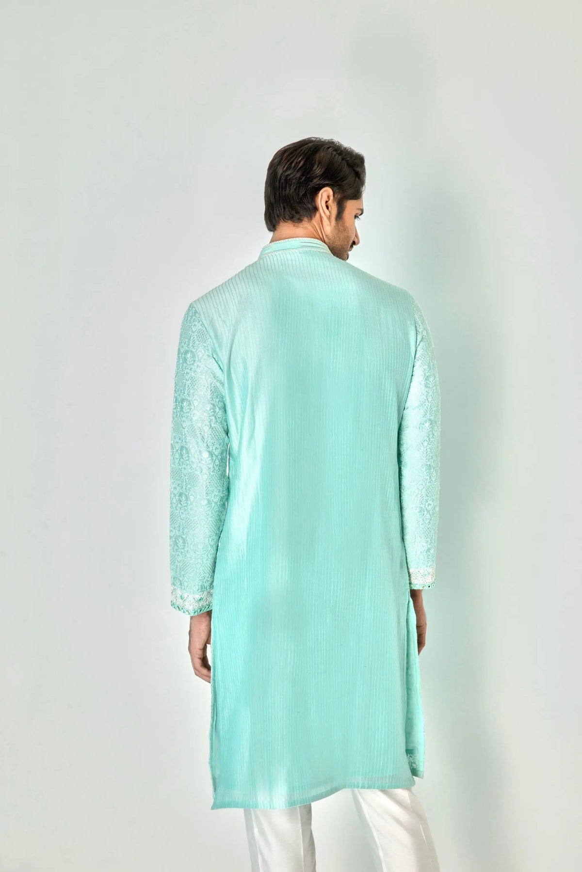 Sky Blue Symphony: Chanderi Silk Kurta with Resham Embroidery, Sequins, Mirror, Dori, and Lurex - Asuka Couture