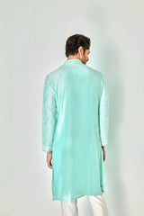 Sky Blue Symphony: Chanderi Silk Kurta with Resham Embroidery, Sequins, Mirror, Dori, and Lurex - Asuka Couture