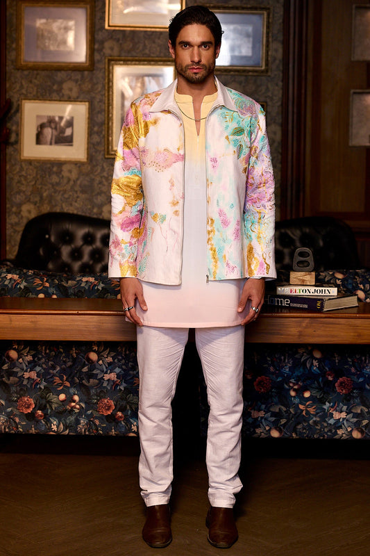 Garden Mirage Hand Painted Embroidered Linen Jacket Set