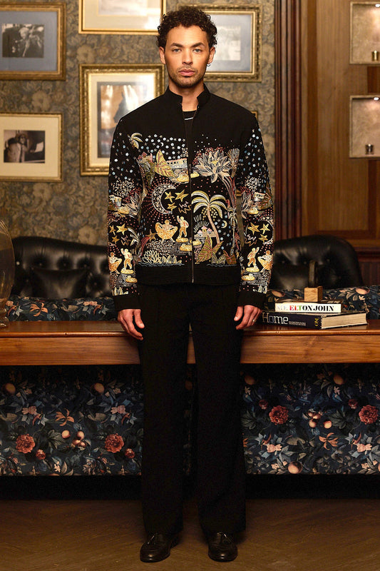 Midnight Odyssey Multi-Embellished Bomber Jacket